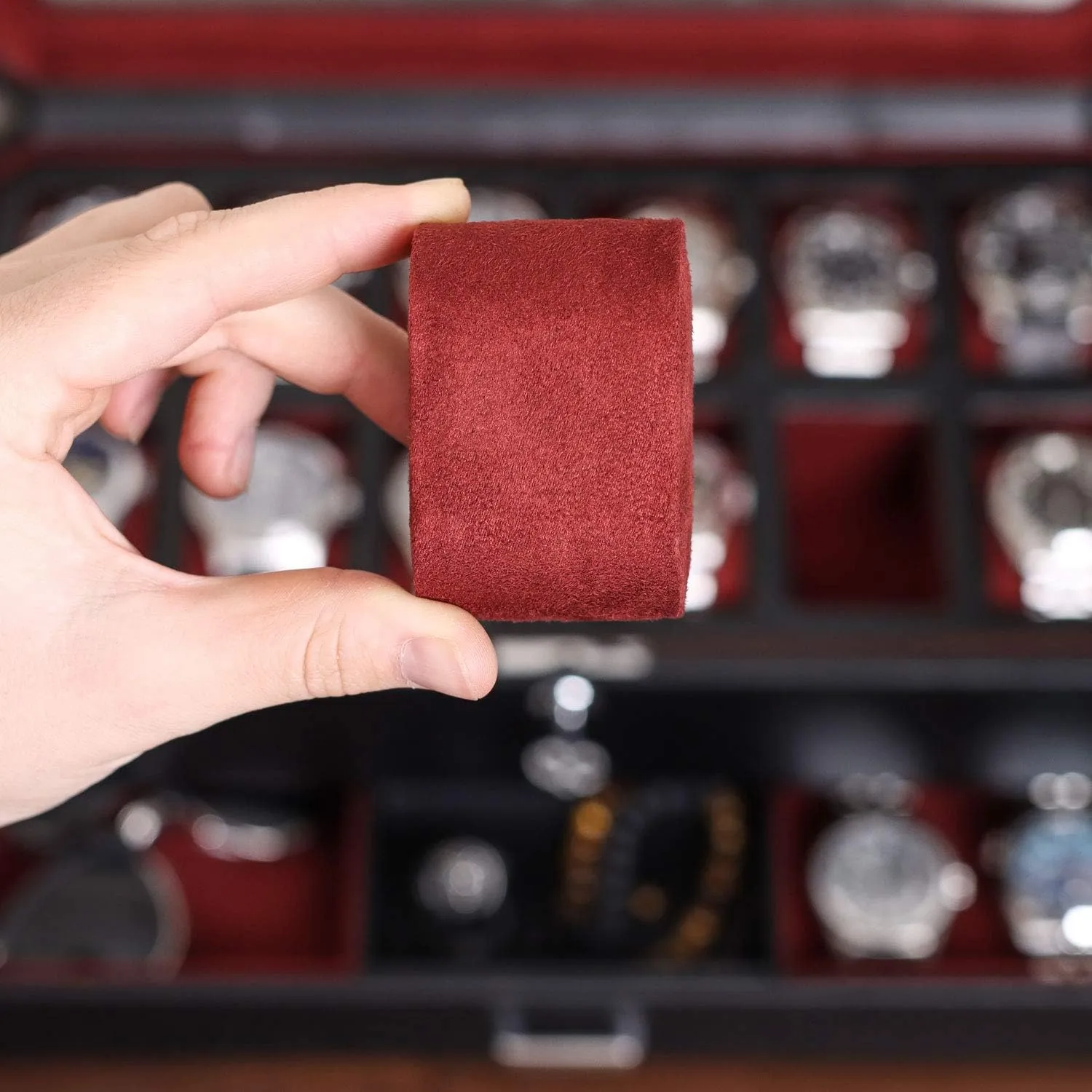 - 12 Slot Luxury Watch Case Display Organizer, Microsuede Liner, Mens Accessories Holder, Jewelry Case, Jewelry Display Organizer (Black/Red) ROTHWELL 12 Slot Leather Watch Box excite with Valet Drawer 