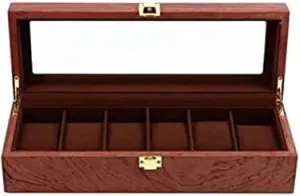 - 12.38 X 4.32 X 3.14 Inch, Wooden Case for Men and Women's Watches litter margin Watch Box 6 Slots Retro Wood Watch Display Case Organizer Storage Holder 