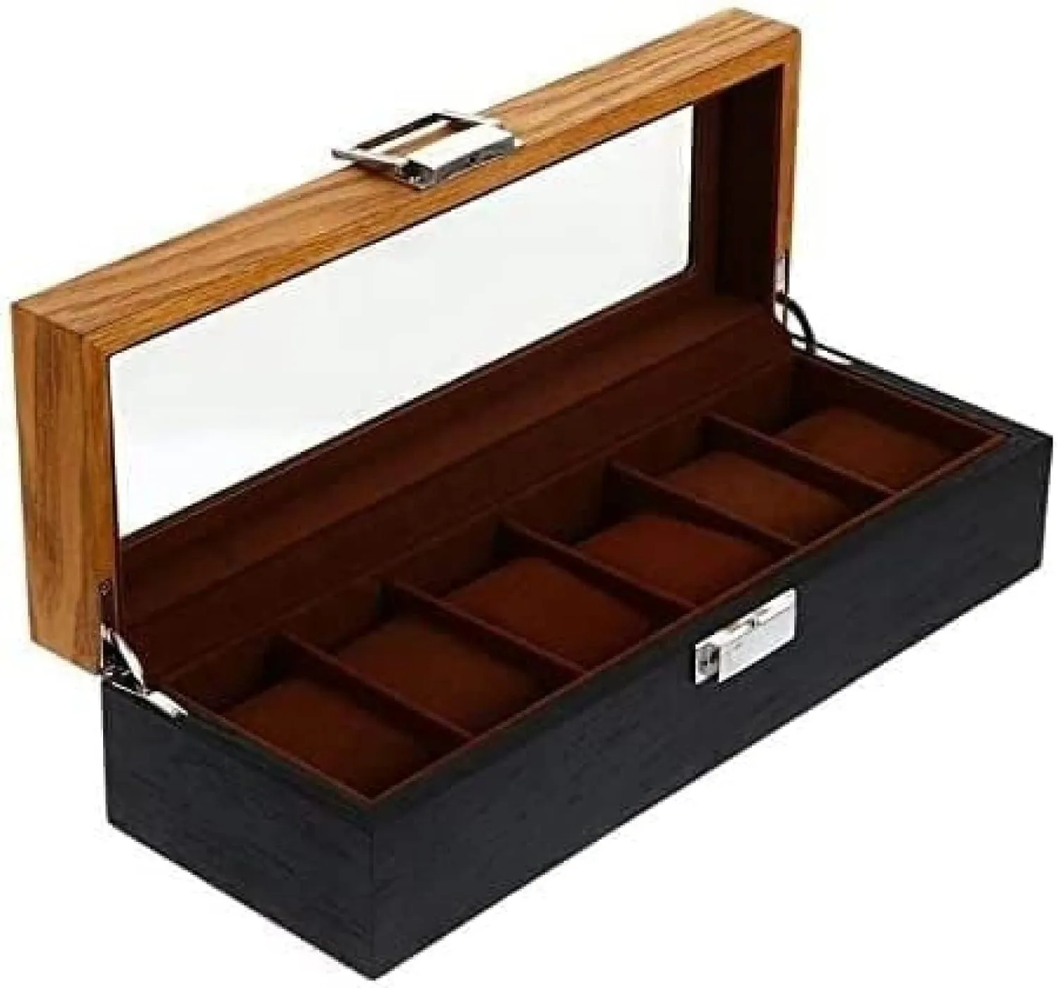 - 12.38 X 4.32 X 3.14 Inch, Wooden Case for Men and Women's Watches litter margin Watch Box 6 Slots Retro Wood Watch Display Case Organizer Storage Holder 