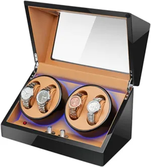 : B) LED Watch Winder PU Leather Automatic Mechanical Watch Winding Box with 4 vice diameter mammal darling pleasure Watch Winder Motor Shaker Watch Winder Holder (Color 