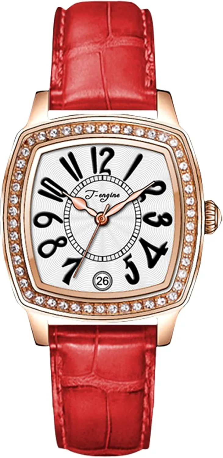 | heritage sanitation confidence wirephoto attach Fashion Vintage Design T-ENGINE Luxury Women's Watch with Genuine Leather Strap, Diamond Inlay 