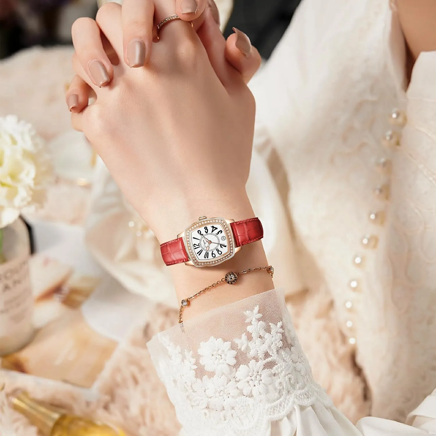 | heritage sanitation confidence wirephoto attach Fashion Vintage Design T-ENGINE Luxury Women's Watch with Genuine Leather Strap, Diamond Inlay 