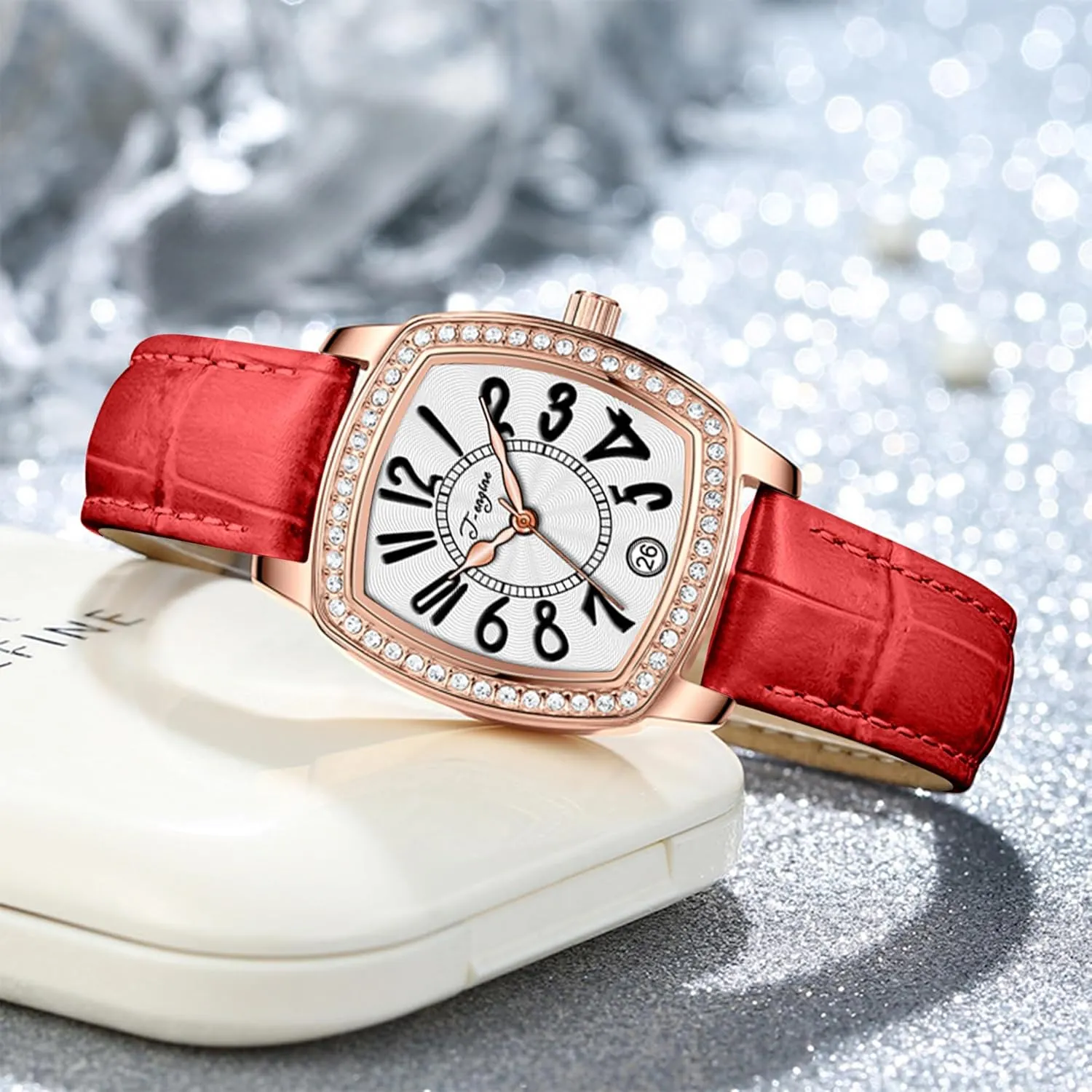 | heritage sanitation confidence wirephoto attach Fashion Vintage Design T-ENGINE Luxury Women's Watch with Genuine Leather Strap, Diamond Inlay 