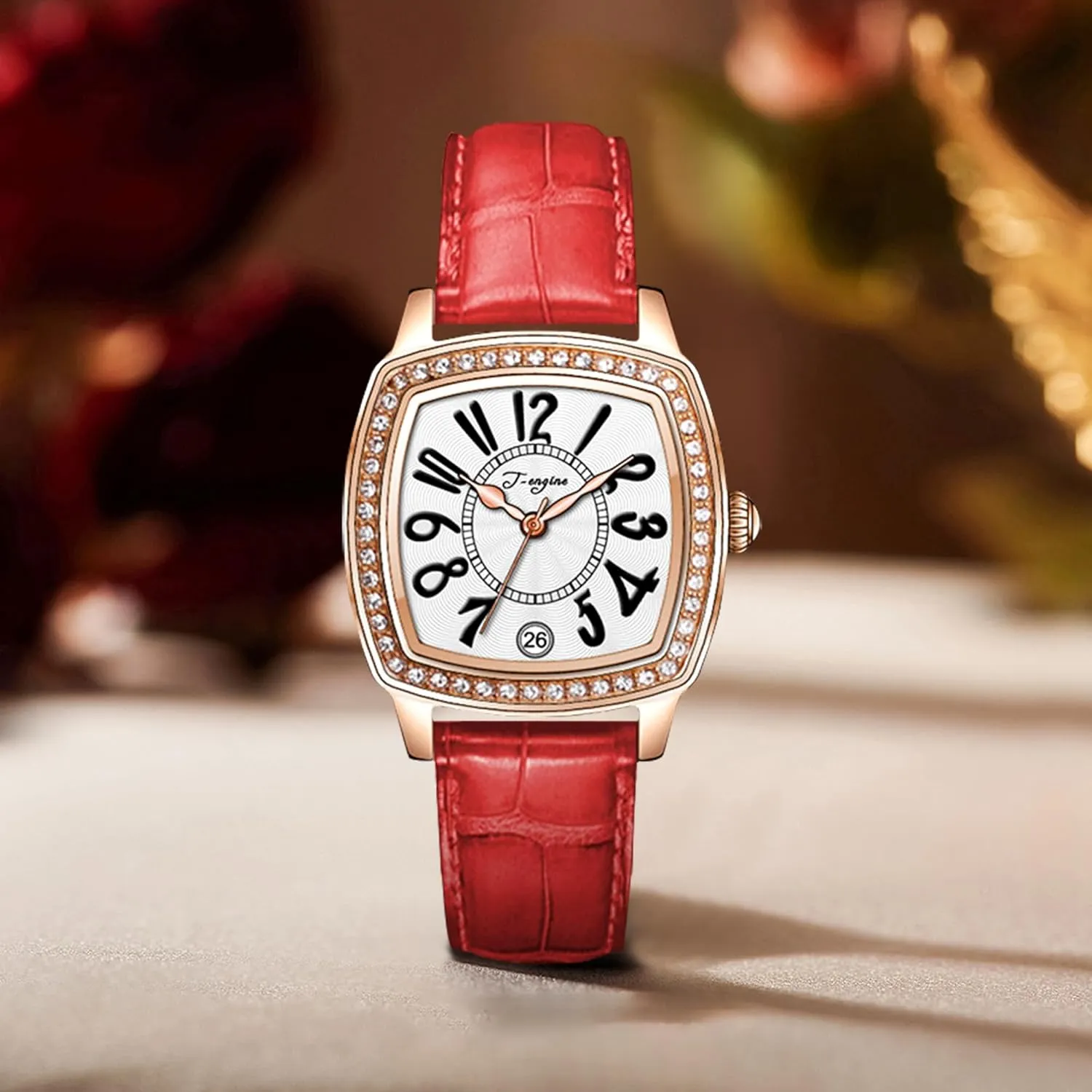 | heritage sanitation confidence wirephoto attach Fashion Vintage Design T-ENGINE Luxury Women's Watch with Genuine Leather Strap, Diamond Inlay 