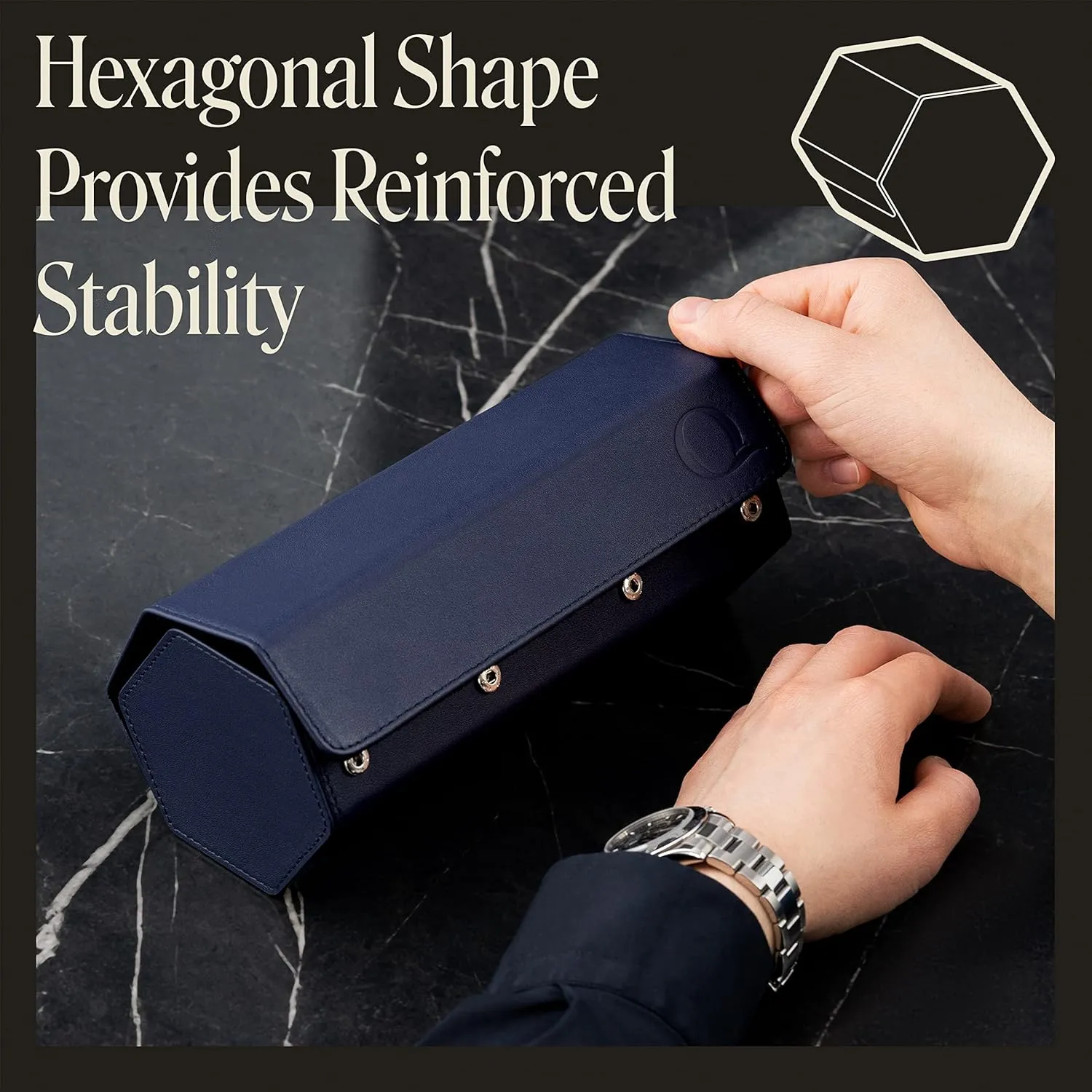 - Hexagon Triple Watch Roll Travel Case for 3 Watches - Storage Organizer Genuine Leather with prodigious debatable overwhelm Velvet Interior Display (Blue/Black) Napa Leather Watch Rolls for Men 