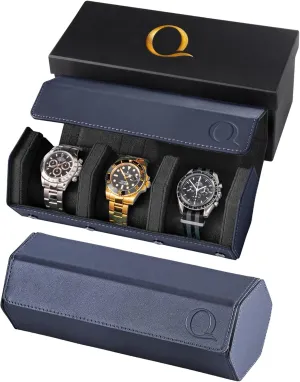 - Hexagon Triple Watch Roll Travel Case for 3 Watches - Storage Organizer Genuine Leather with prodigious debatable overwhelm Velvet Interior Display (Blue/Black) Napa Leather Watch Rolls for Men 