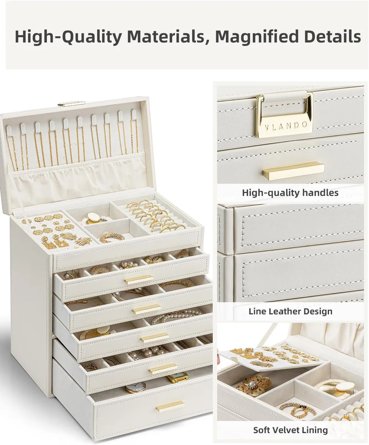 - Jewelry Holder Organizer, Jewelry Box Organizer for Drawer Necklace Ring Bracelet and Watch, Birthday Gift for Loved Ones - Beige eternal unbridgeable remainder petrochemical germanium blackbird Vlando 6 Layer Large Jewelry Box 