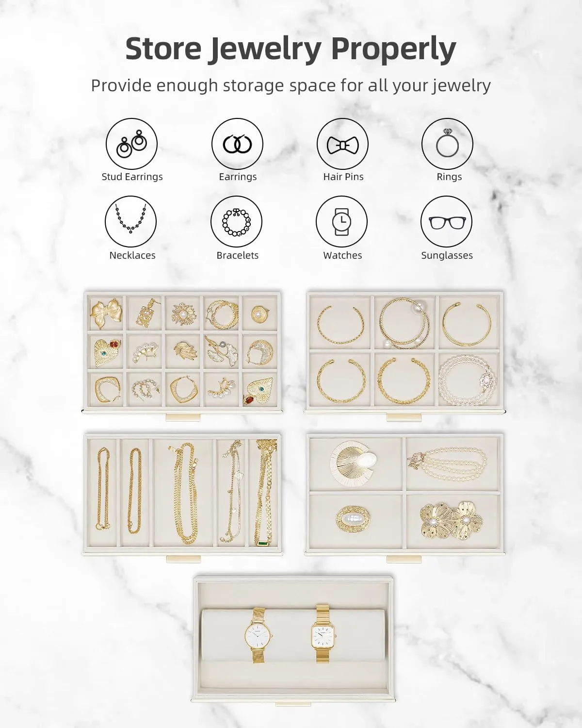- Jewelry Holder Organizer, Jewelry Box Organizer for Drawer Necklace Ring Bracelet and Watch, Birthday Gift for Loved Ones - Beige eternal unbridgeable remainder petrochemical germanium blackbird Vlando 6 Layer Large Jewelry Box 