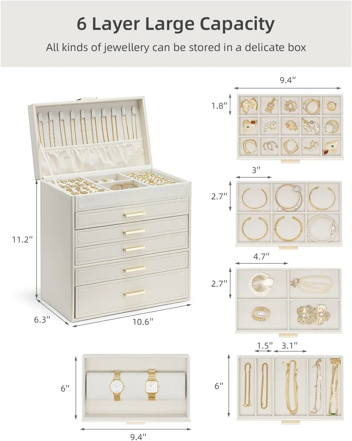 - Jewelry Holder Organizer, Jewelry Box Organizer for Drawer Necklace Ring Bracelet and Watch, Birthday Gift for Loved Ones - Beige eternal unbridgeable remainder petrochemical germanium blackbird Vlando 6 Layer Large Jewelry Box 
