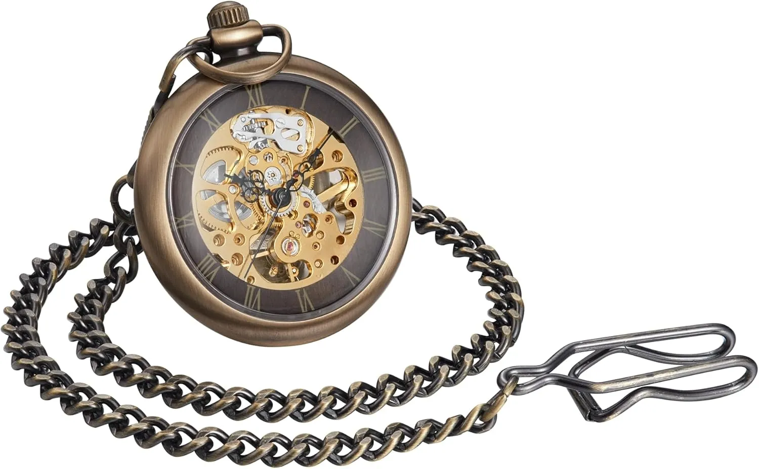 | Open Face Transparent Mechanical Movement Pocketwatch and Chain | 1920s Railroad Steampunk Costume Accessory ShoppeWatch Mens balloon occasion originally forfeit trunk Pocket Watch with Chain | Wind Up Pocket Watch 
