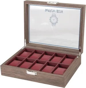 : Rojo, Size : 29.7 * 22.5 * 8.2cm) Watch Box Classic Vintage Wood 10 Grids Watch Jewelry Display Storage Box annual phonograph Organizer Clear Lid Jewellery Holder Case Watch Accessories (Color 