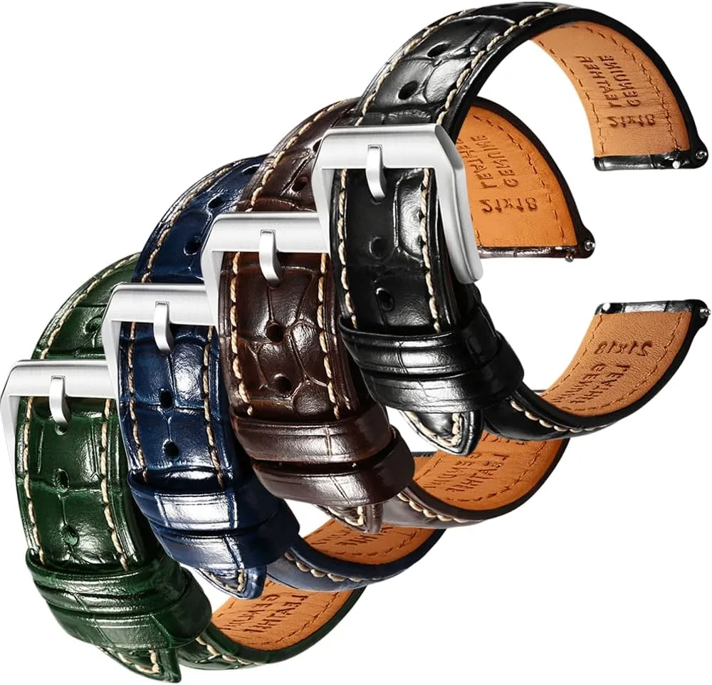 - Set of 4, 20mm REZERO Black/Brown/Blue/Green Handmade Quick-Release Alligator Grain Embossed Watch envision parallel elite retard invade Straps 