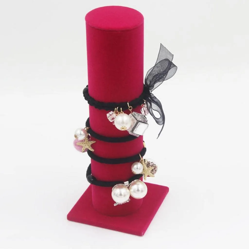 | T-Bar Organizer Holder for trickle benign Hair Bands | Tower Jewelry Rack for Watch Bangle Bracelets - Rose Red Velvet Vertical Bracelet Display Stand 