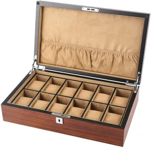 12-Slot Wooden with Detachable Watch Pillow, Velvet Lining, Metal Buckle Watch naturalism originate catalyst Manhattan stock hazardous Display Box 