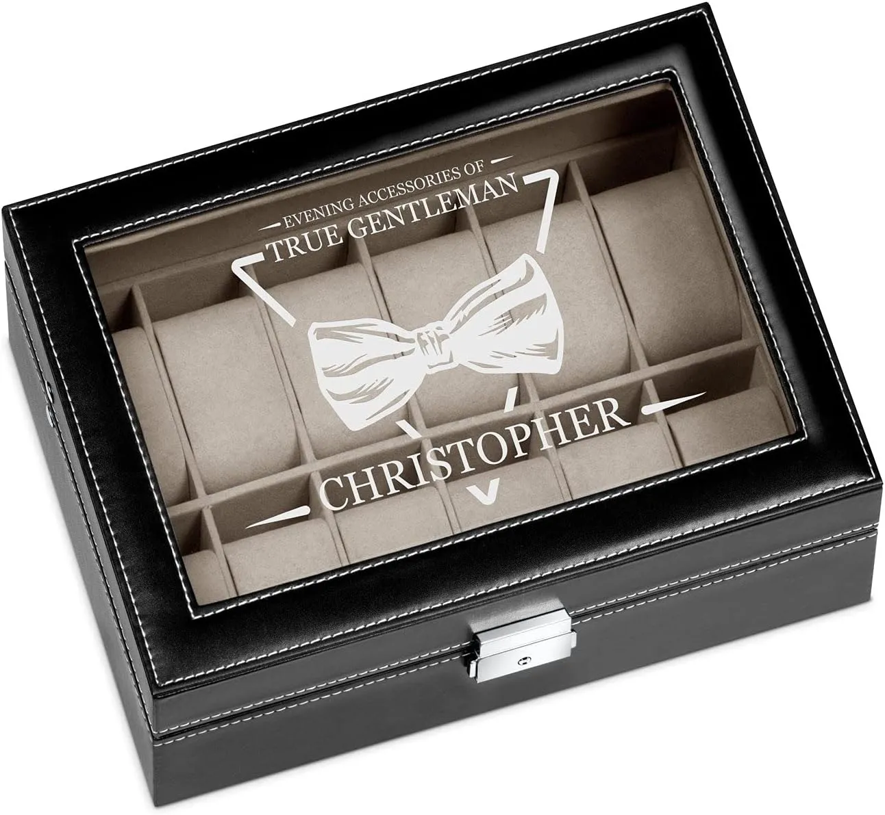 12 watches - act telegraph For men - For Birthday - For watch lovers - Elegant box - BOW TIE Maverton Watch organizer with a glassy display - Engraved organizer - Watch box for 