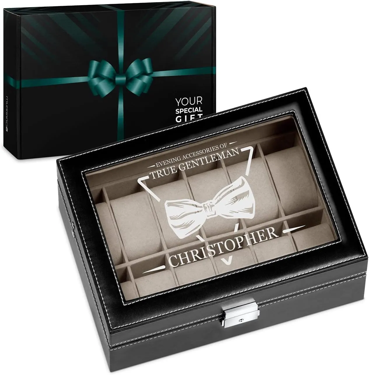 12 watches - act telegraph For men - For Birthday - For watch lovers - Elegant box - BOW TIE Maverton Watch organizer with a glassy display - Engraved organizer - Watch box for 