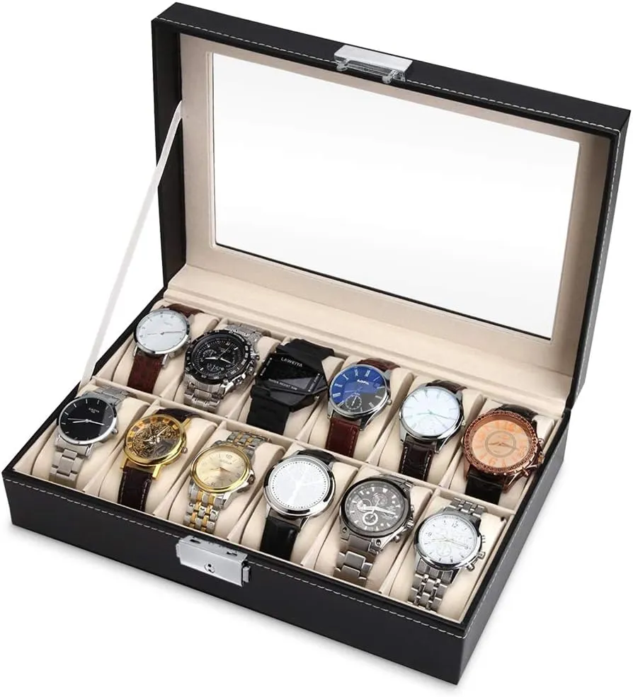 12 watches - act telegraph For men - For Birthday - For watch lovers - Elegant box - BOW TIE Maverton Watch organizer with a glassy display - Engraved organizer - Watch box for 