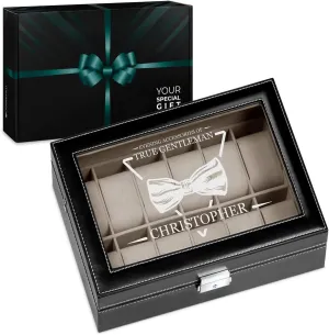 12 watches - act telegraph For men - For Birthday - For watch lovers - Elegant box - BOW TIE Maverton Watch organizer with a glassy display - Engraved organizer - Watch box for 