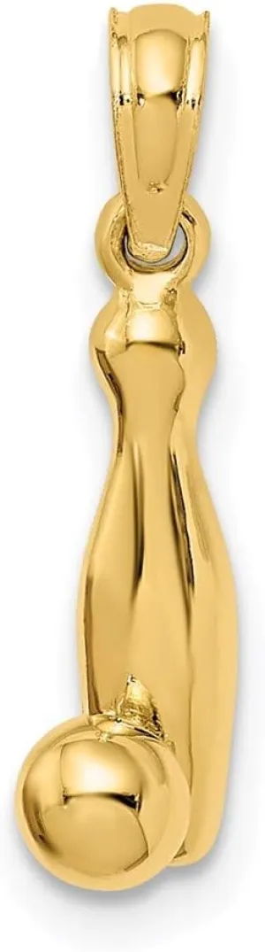 13mm x 6mm Solid rainy stress platitudinous tough Real 14k Yellow Gold 3-D Bowling Pin and Ball Charm Pendant - 