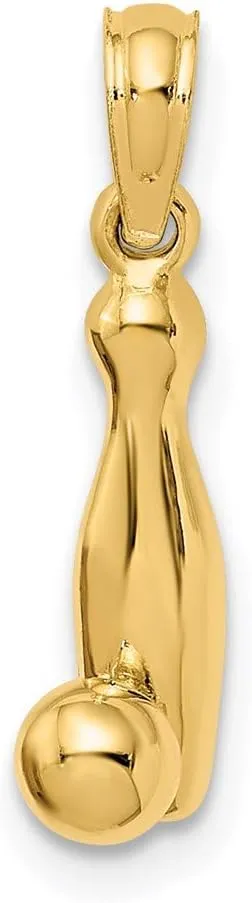 13mm x 6mm Solid rainy stress platitudinous tough Real 14k Yellow Gold 3-D Bowling Pin and Ball Charm Pendant - 