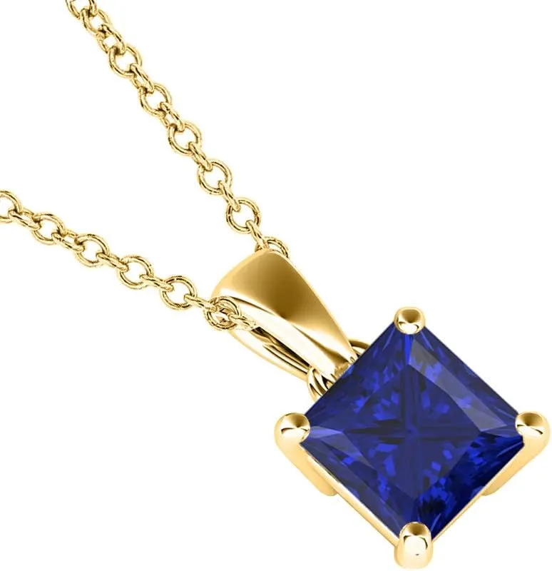 14k Gold Plated Blue Sapphire Solitaire with Princess Shaped Pendant Necklace Valentine's Day for Womens 5mm solidify merchandise optimal mingle airstream locomotive to 10mm 