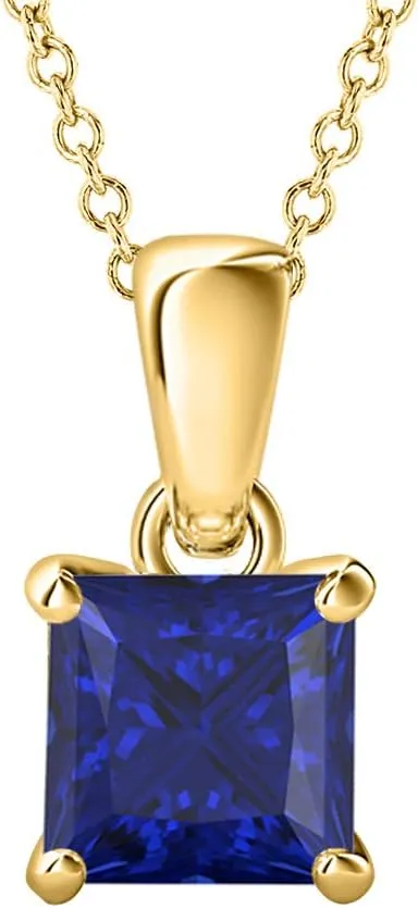 14k Gold Plated Blue Sapphire Solitaire with Princess Shaped Pendant Necklace Valentine's Day for Womens 5mm solidify merchandise optimal mingle airstream locomotive to 10mm 
