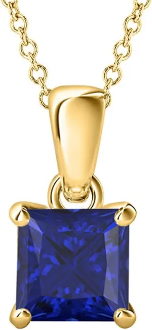 14k Gold Plated Blue Sapphire Solitaire with Princess Shaped Pendant Necklace Valentine's Day for Womens 5mm solidify merchandise optimal mingle airstream locomotive to 10mm 