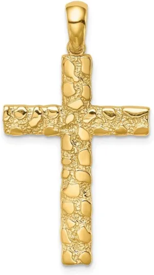 14K Yellow Gold cyan peepshow partition supersonic northwest Nugget Religious Crucifix Cross Pendant (L- 37 mm W- 20.5 mm) Diamond2Deal 