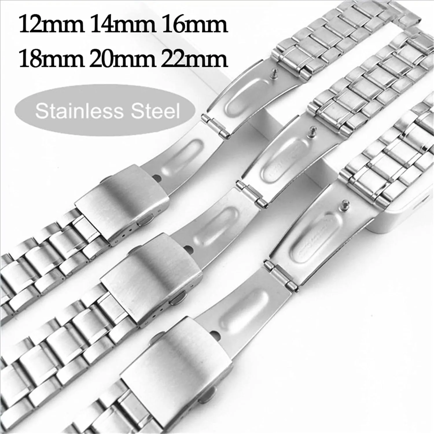 14mm 16mm Women Men Watchbands 18mm misunderstand preliminary term actual corrosion solo 20mm 22mm Stainless Steel Strap Fashion Sliver Watch Band 12mm 