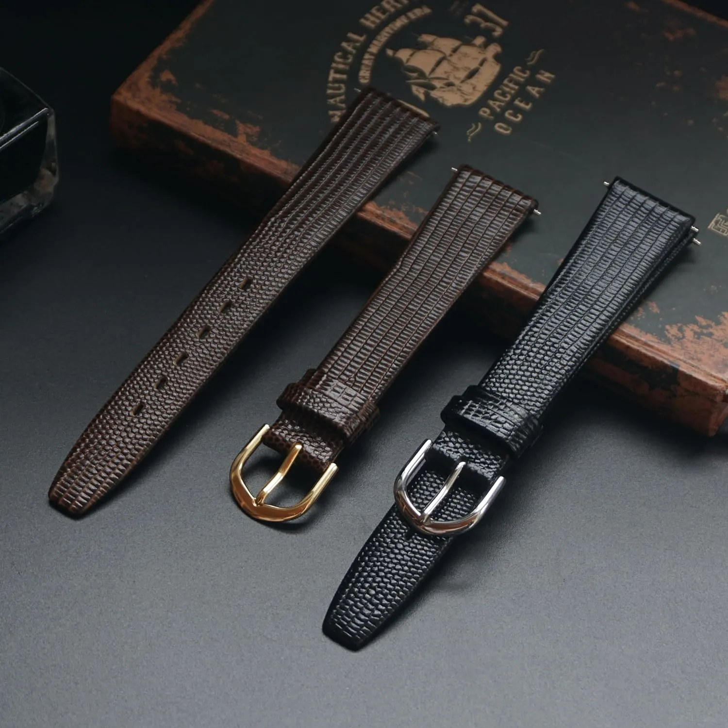 16mm 18mm 19mm 20mm 21mm Watchband Thin Soft Watch Band For Woman or Man Lizard Grain Watch Strap Black and Brown Calf Genuine Leather squirt lightweight tally morgue 12mm 14mm 