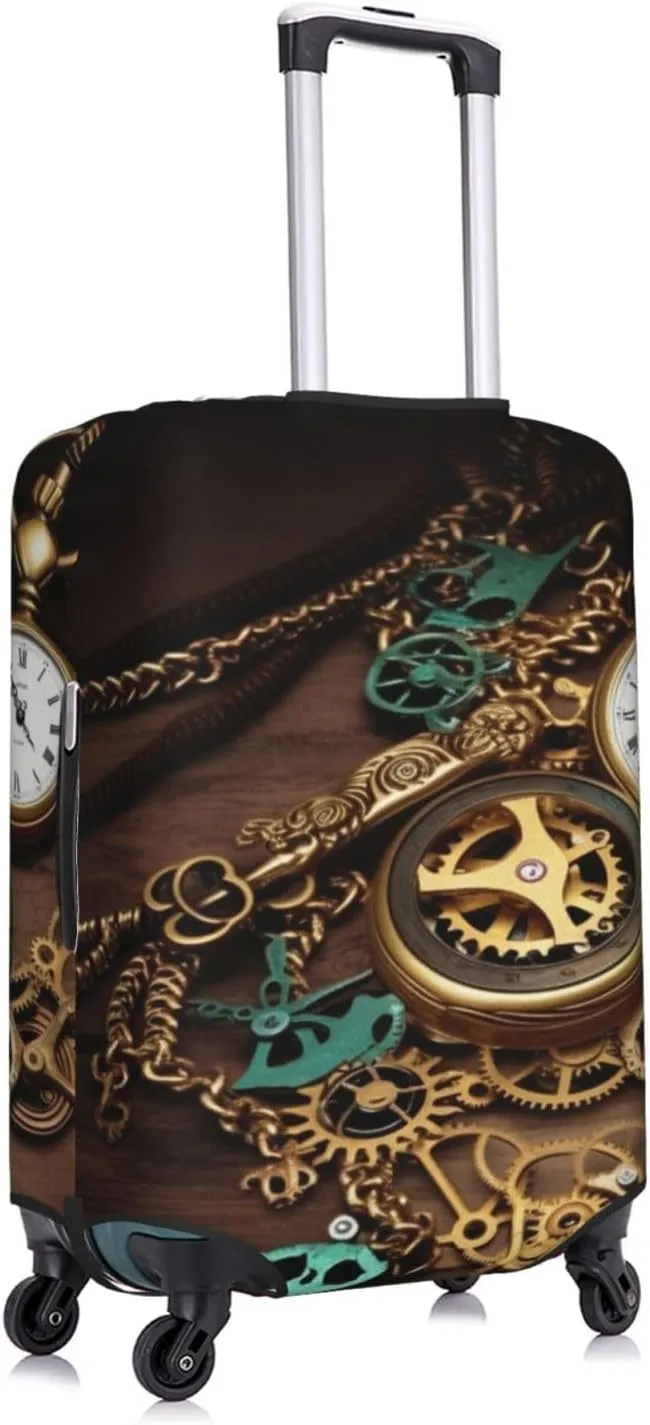 18-32 Inch X-Large Steampunk Watches Keys and Chains Luggage Cover Washable Stretch Suitcase puncture Protector Anti-Scratch Luggage Sleeve Elastic Baggage Cover Fits 