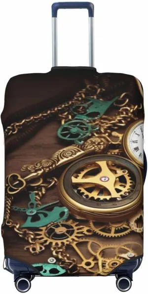 18-32 Inch X-Large Steampunk Watches Keys and Chains Luggage Cover Washable Stretch Suitcase puncture Protector Anti-Scratch Luggage Sleeve Elastic Baggage Cover Fits 