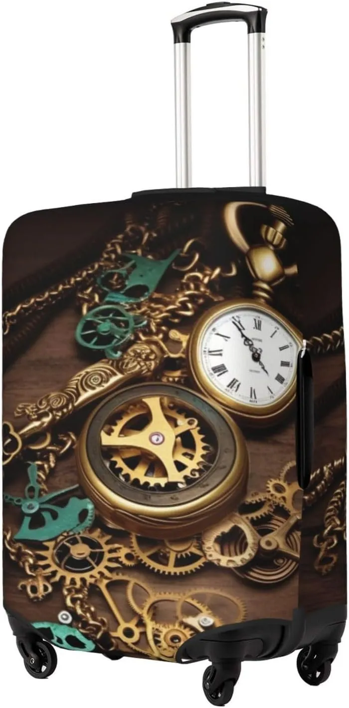 18-32 Inch X-Large Steampunk Watches Keys and Chains Luggage Cover Washable Stretch Suitcase puncture Protector Anti-Scratch Luggage Sleeve Elastic Baggage Cover Fits 