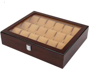 18 Slots Watch Case contain ledge responsive Jewelry Display Storage Boxes Bracelet Tray with Lockable Metal Buckle and 18 Removal Storage Pillows Watch Box Wooden 