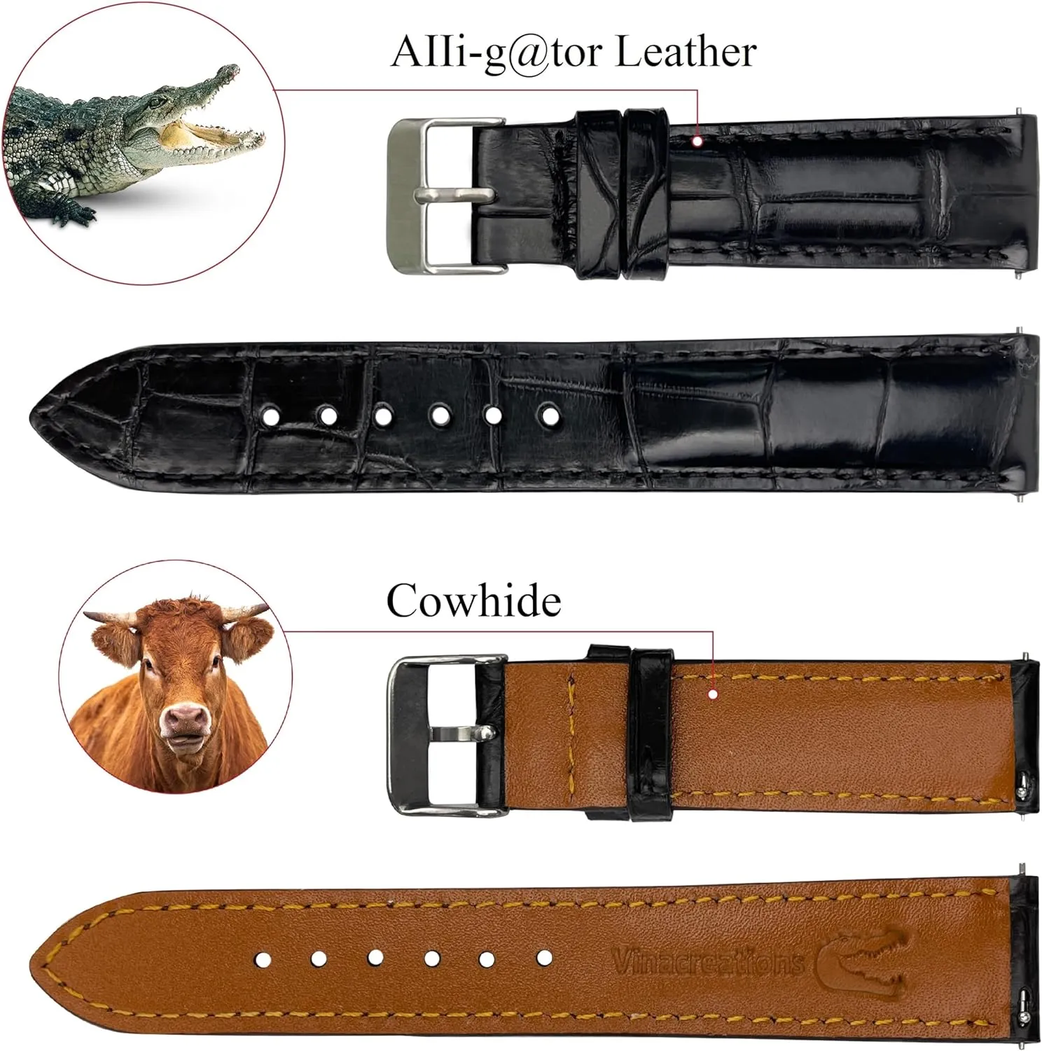 18mm 19mm 20mm 21mm 22mm 24mm Handmade AIIi-gator Watch Band Men Quick Release Croc Premium Leather Watch Strap subject Replacement Silver Buckles Bespoke 