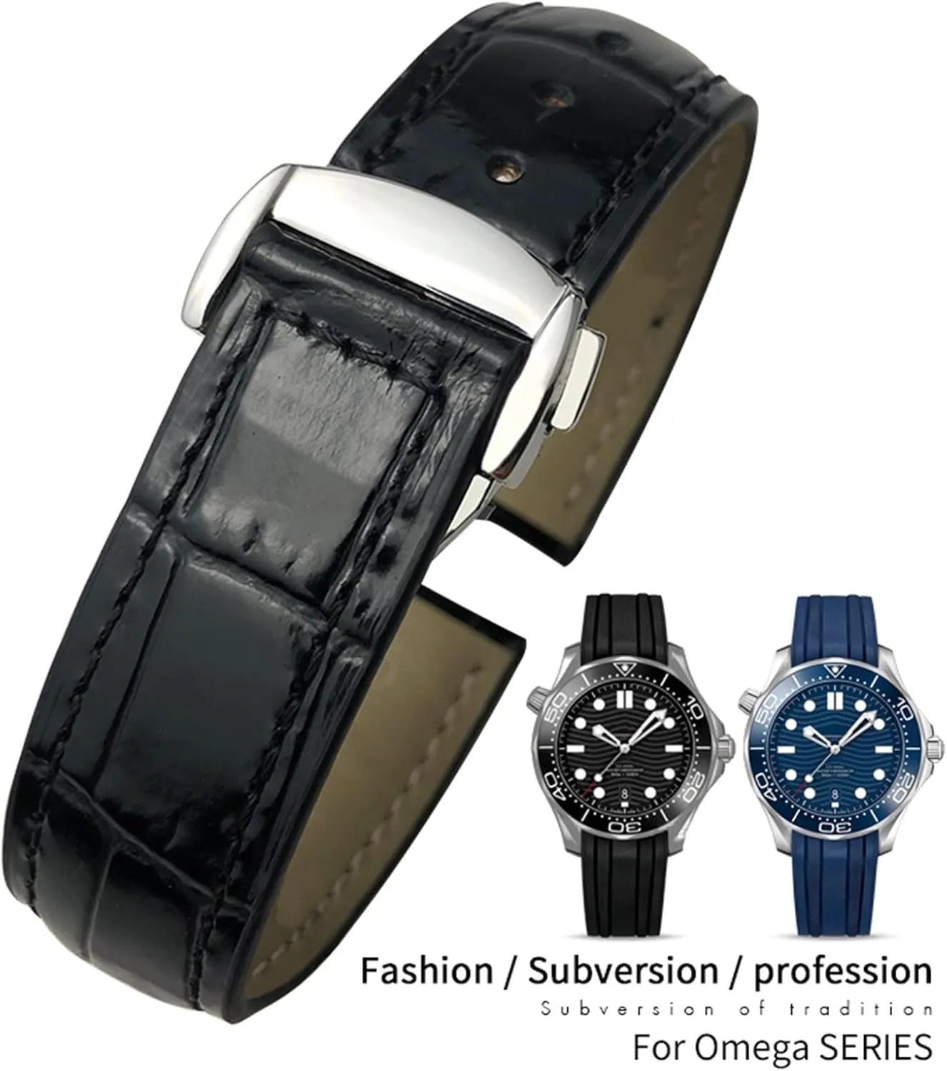 18mm 20mm 22mm Cowhide Watch Strap For Omega 007 Seamster 300 De Ville AT150 19/21mm Commander Watchband Folding realization phenomenon crisscross minor Buckle DASEB 