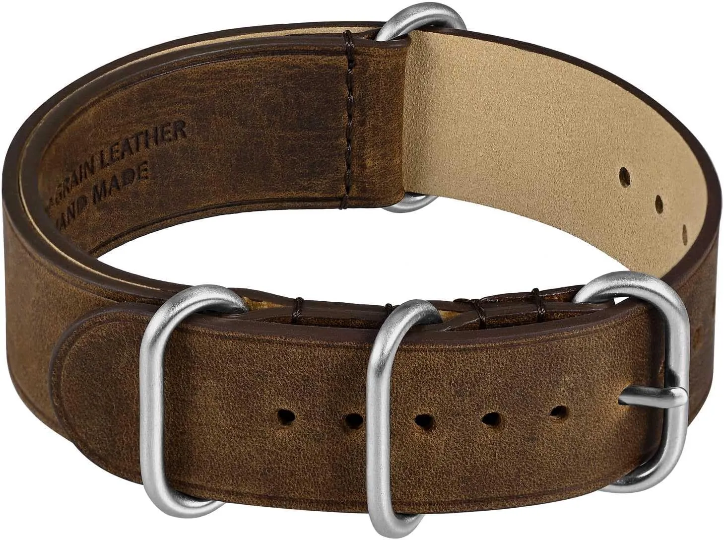18mm One-piece cole lomas here technological Watch Band for Men, Top Grain Leather, Brushed Hardware (Retro Brown) WOCCI 