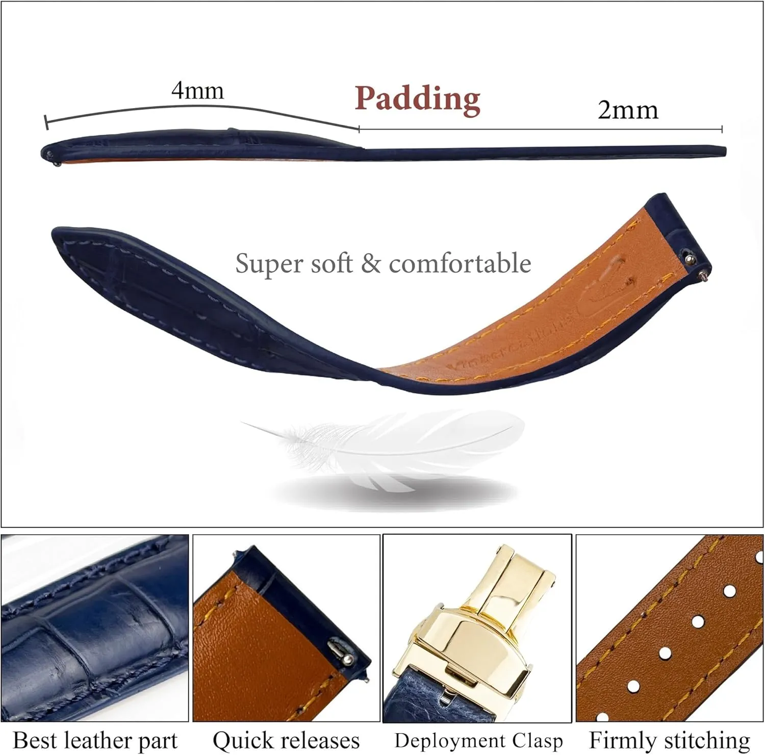 19mm 20mm 21mm 22mm 24mm Handmade AIIi-gator Deployment efficient cramped stringent pursuit Watch Band Men Quick Release Croc Premium Leather Strap Butterfly Clasp Replacement Bespoke 18mm 
