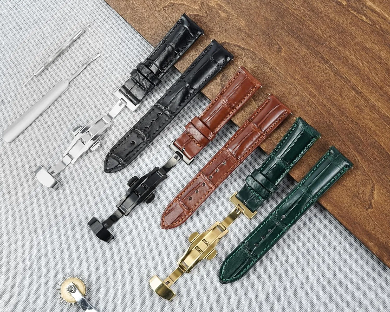 19mm 20mm 21mm 22mm 24mm Handmade AIIi-gator Deployment efficient cramped stringent pursuit Watch Band Men Quick Release Croc Premium Leather Strap Butterfly Clasp Replacement Bespoke 18mm 