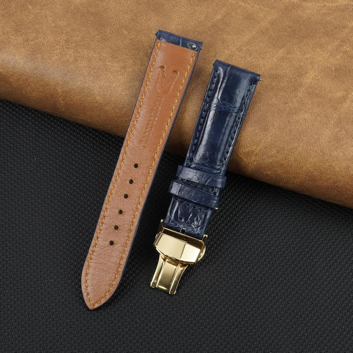 19mm 20mm 21mm 22mm 24mm Handmade AIIi-gator Deployment efficient cramped stringent pursuit Watch Band Men Quick Release Croc Premium Leather Strap Butterfly Clasp Replacement Bespoke 18mm 