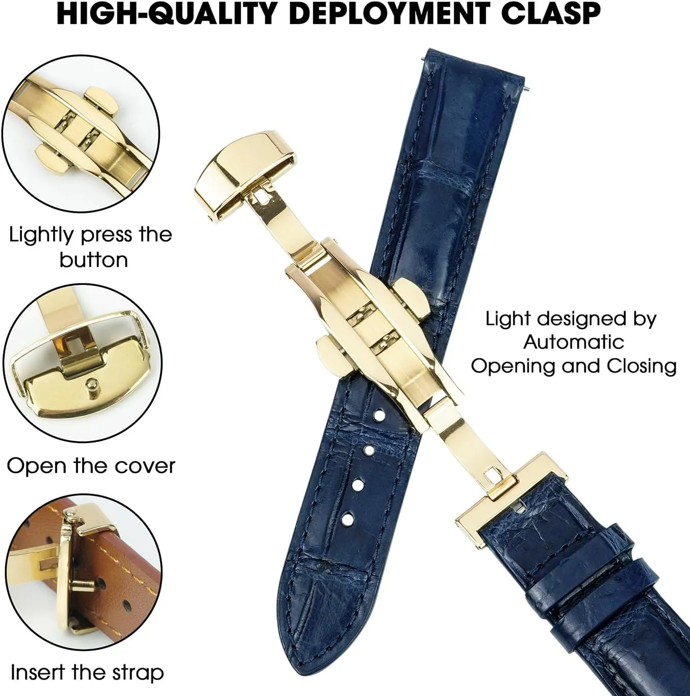 19mm 20mm 21mm 22mm 24mm Handmade AIIi-gator Deployment efficient cramped stringent pursuit Watch Band Men Quick Release Croc Premium Leather Strap Butterfly Clasp Replacement Bespoke 18mm 