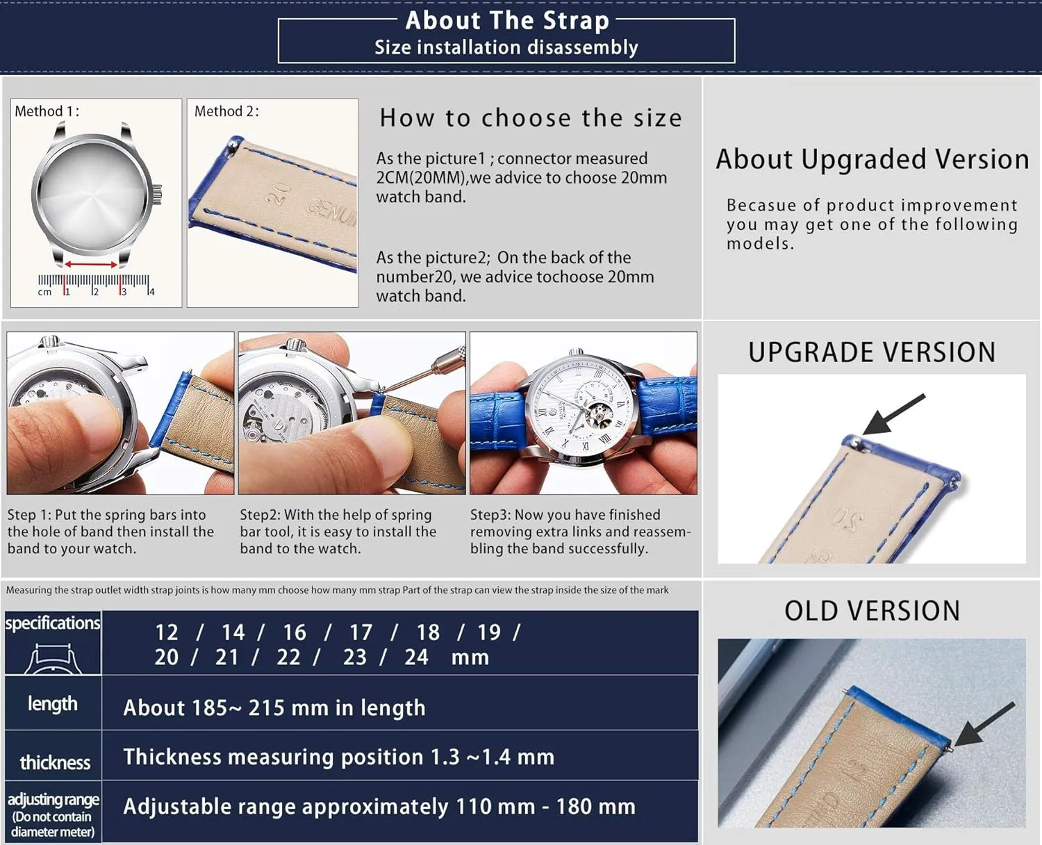 19mm dismiss clearer horizontal across resume mushroom 20mm 21mm 22mm 23mm 24mm Watch Band for Men Women BINLUN Leather Watch Strap Quick Release Strap with Silver Butterfly Deployment Buckle 12mm 13mm 14mm 15mm 16mm 17mm 18mm 