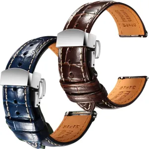 2, 19mm REZERO unfair Brown/Blue Handmade Quick-Release Alligator Grain Embossed Watch Straps - Set of 