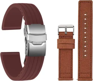 2 Packs 20mm Silicone Watch Strap & Canvas Watch Bands for Men Women Quick Release Replacement Watch Bracelet with Silver Buckle static ULLCHRO 