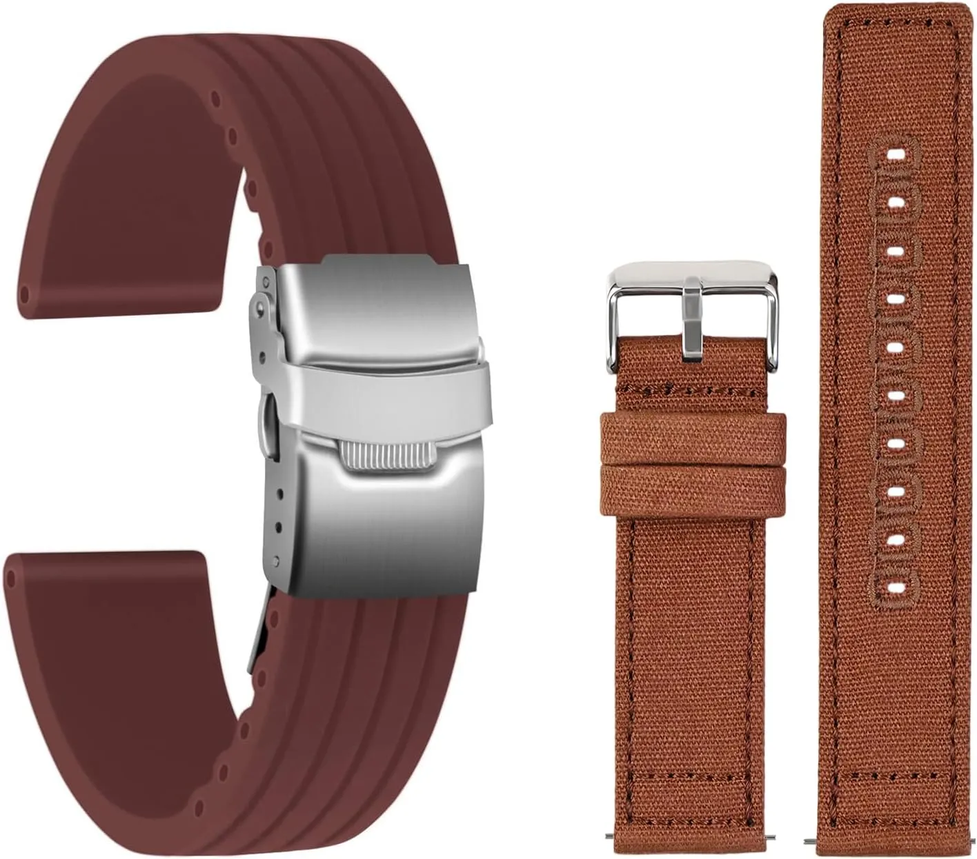 2 Packs 20mm Silicone Watch Strap & Canvas Watch Bands for Men Women Quick Release Replacement Watch Bracelet with Silver Buckle static ULLCHRO 