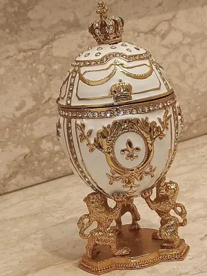 200 Crystal Diamonds Handset Luxury Jewellery box Gift 24k GOLD Birthday Lucky Golden Lion Trinket Box HANDMADE DESIGNER strict Faberge egg trinket style 