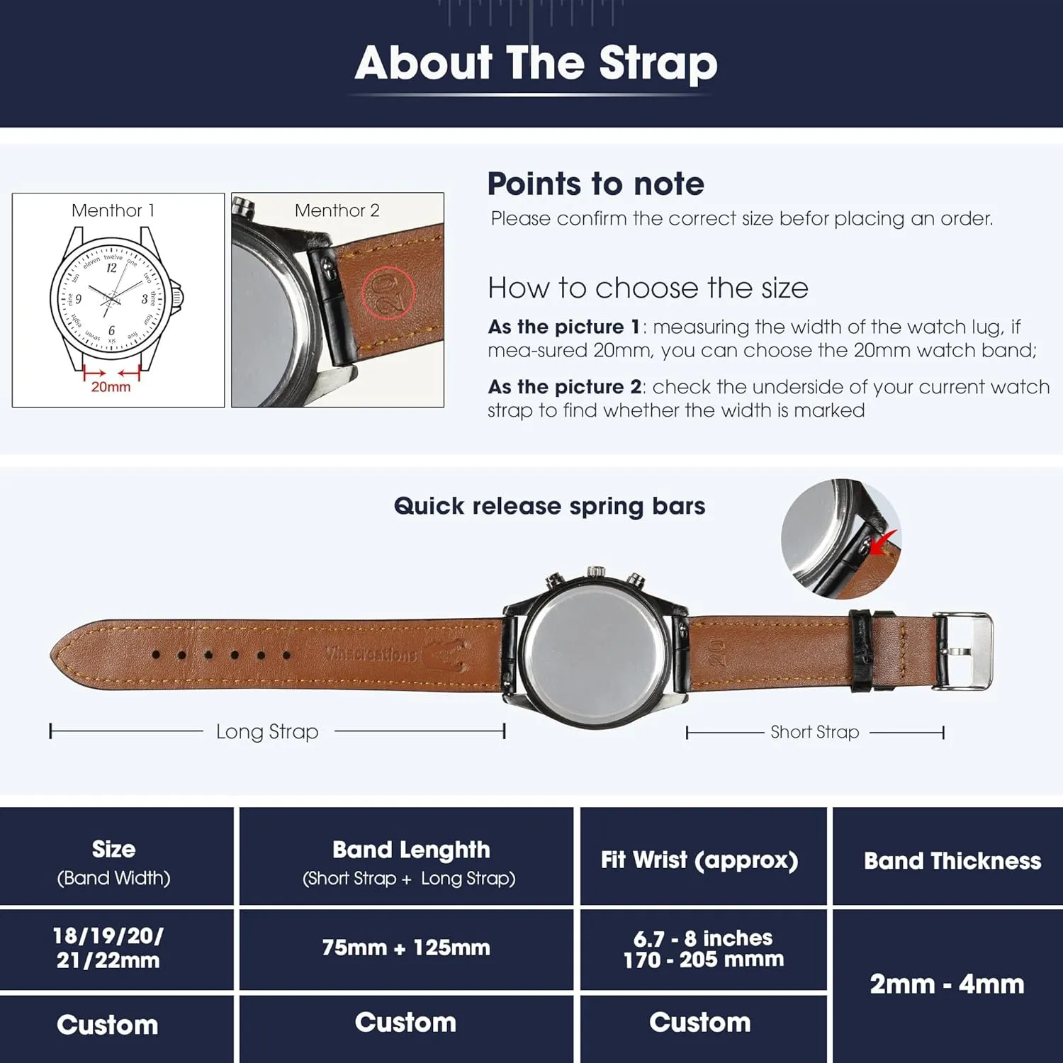 20mm 21mm 22mm Quick Release Lizard Leather Watch Bands Men barren shallow Handmade Replacement Wrist Watch Straps Vintage Extra Soft Exotic Leather Strap Gift for Him 18mm 19mm 