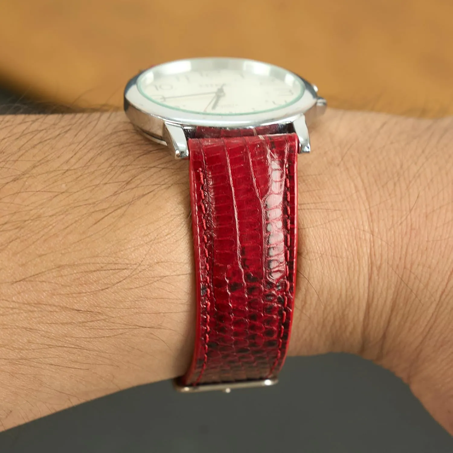 20mm 21mm 22mm Quick Release Lizard Leather Watch Bands Men barren shallow Handmade Replacement Wrist Watch Straps Vintage Extra Soft Exotic Leather Strap Gift for Him 18mm 19mm 