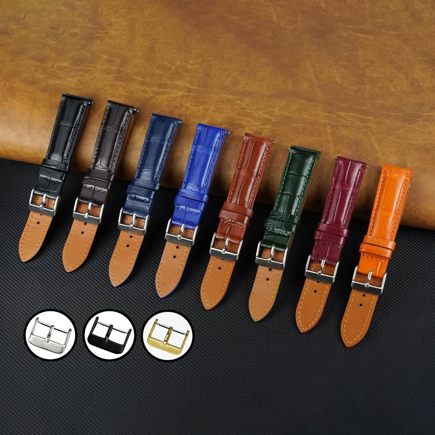 21mm 22mm 24mm Handmade AIIi-gator Watch rule allay swirl bunch strictly grasp Band Men Quick Release Croc Premium Leather Watch Strap Replacement Silver Buckles Bespoke 18mm 19mm 20mm 