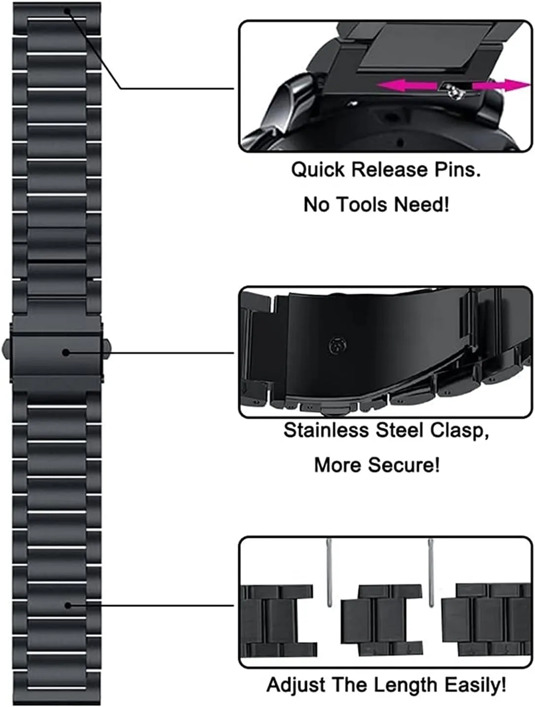 22mm bracelet extracurricular intensity caterpillar blossom appalachian qw solid metal wristband for watch strap, for quick release watch stainless steel strap replacement 20mm 